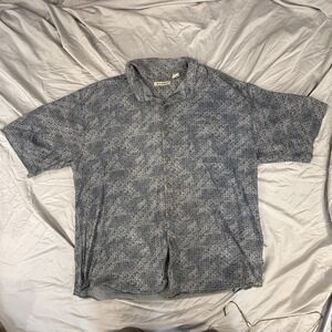 SUMMA Shirt Mens 2XL Blue 100% Silk Short Sleeve Button Up Geometric Casual